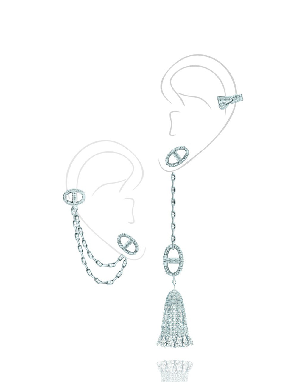 Ассиметричный комплект, пусеты и кафф MYSTERY LINKS с кисточкой KOJEWELRY 610608 Ассиметричный комплект, пусеты и кафф MYSTERY LINKS с кисточкой KOJEWELRY 610608